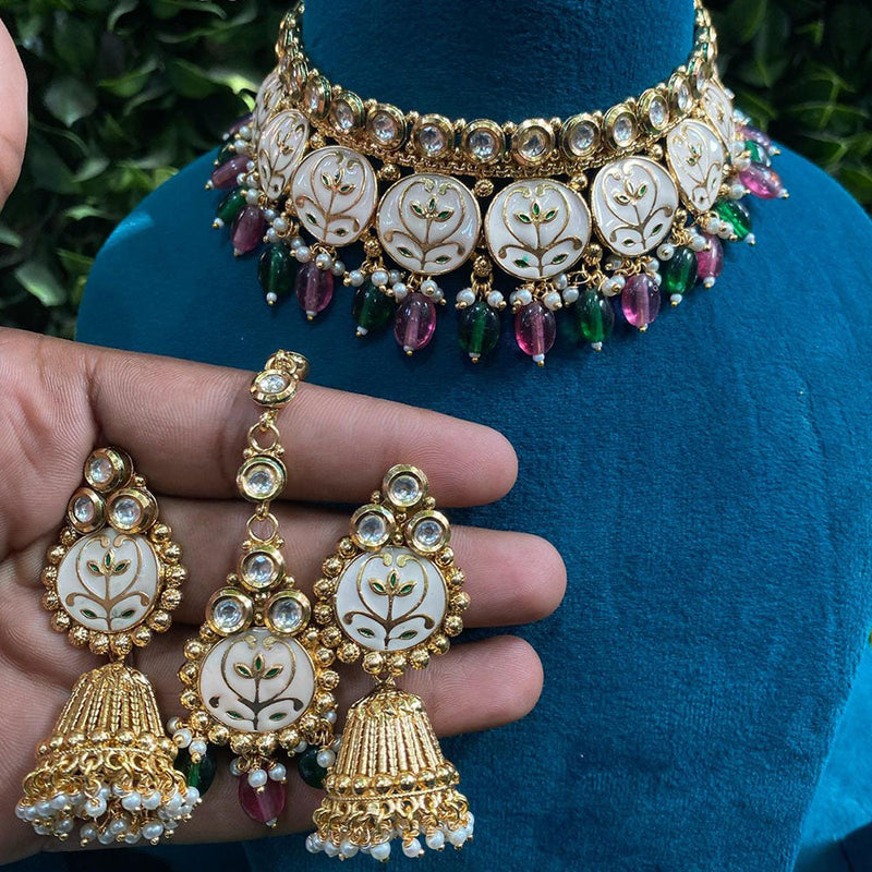 Prime Kundan Jewellery Gold Plated Crystal Stone And Beads Choker Necklace Set