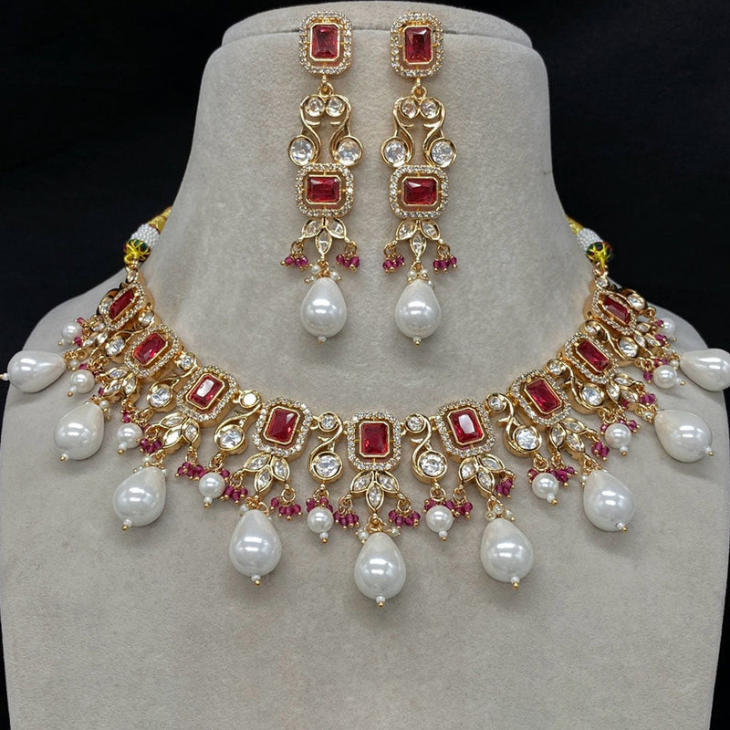 Prime Kundan Jewellery Gold Plated Polki Kundan And Pearls Necklace Set