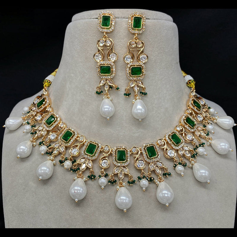 Prime Kundan Jewellery Gold Plated Polki Kundan And Pearls Necklace Set