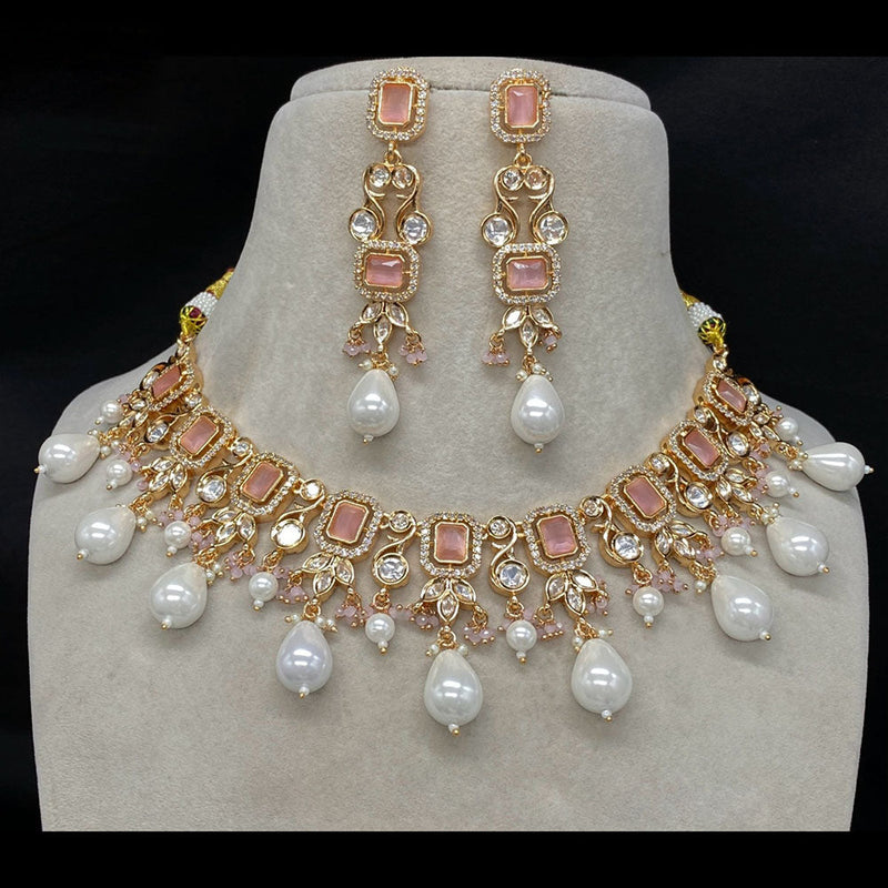 Prime Kundan Jewellery Gold Plated Polki Kundan And Pearls Necklace Set