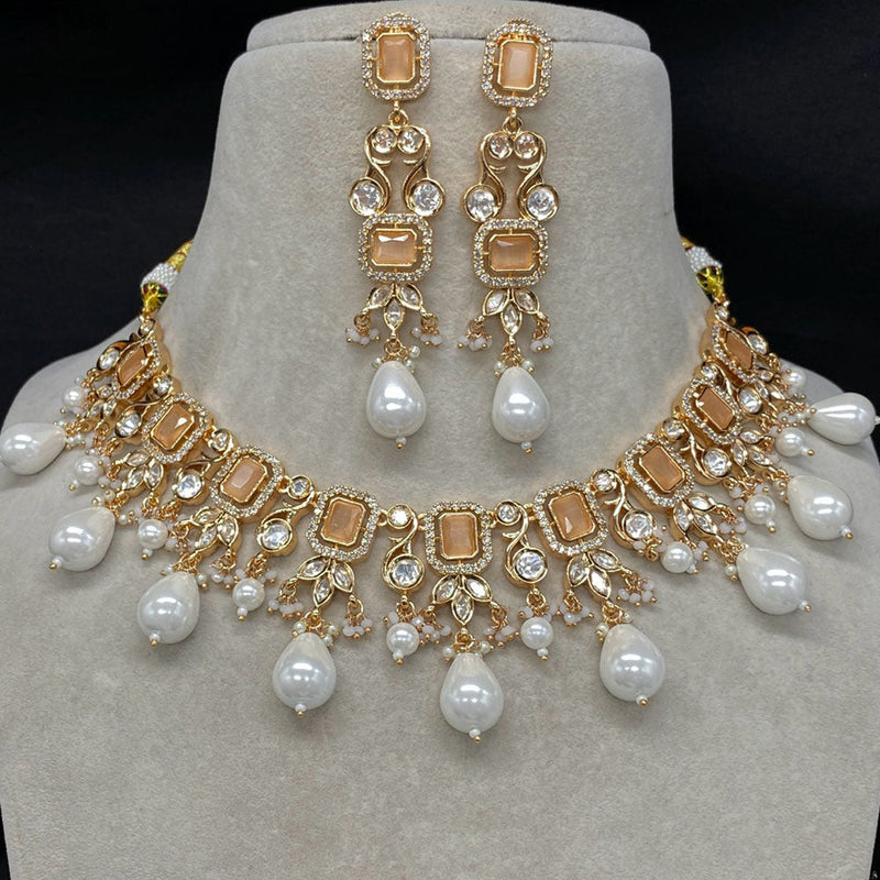 Prime Kundan Jewellery Gold Plated Polki Kundan And Pearls Necklace Set