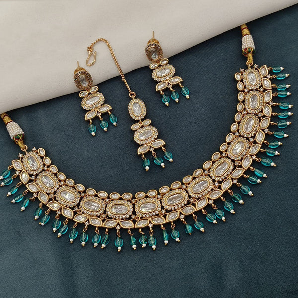 Prime Kundan Jewellery Gold Plated Crystal Stone And Beads Necklace Set