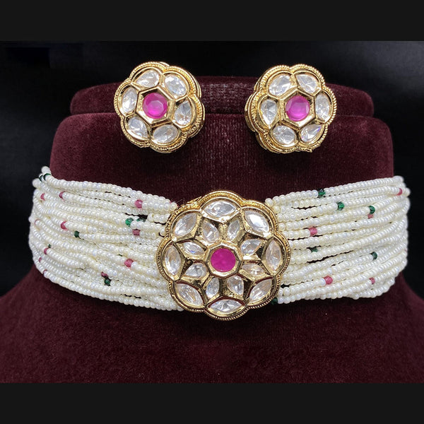 Prime Kundan Jewellery Gold Plated Crystal Stone And Pearls Choker Necklace Set