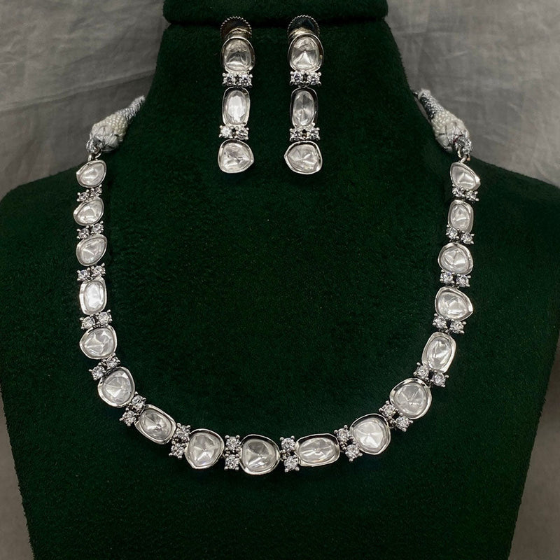 Prime Kundan Jewellery Silver Plated Crystal Stone Necklace Set