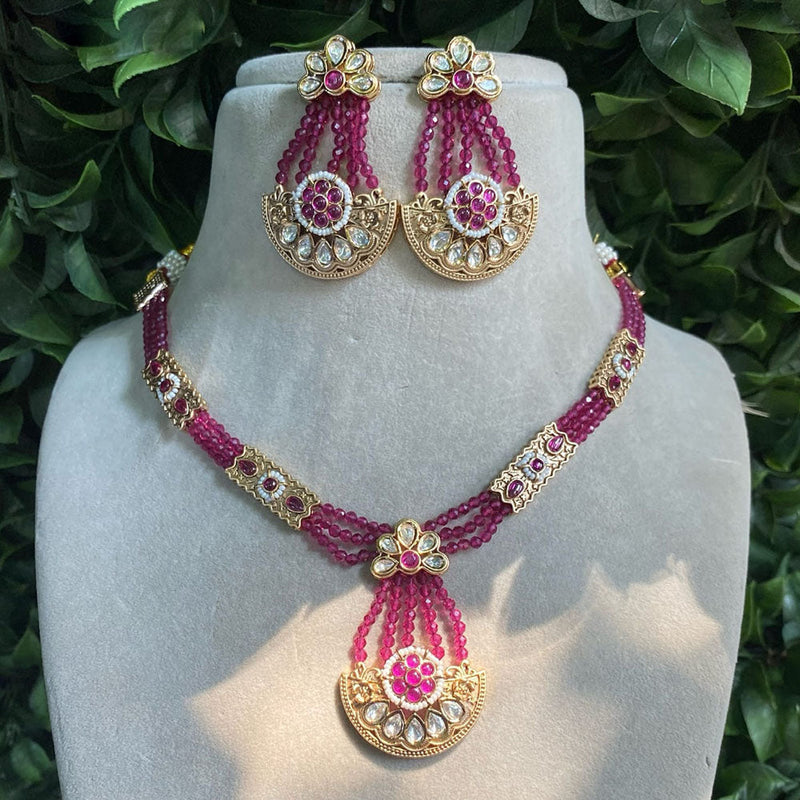 Prime Kundan Jewellery Gold Plated Polki Kundan And Beads Necklace Set