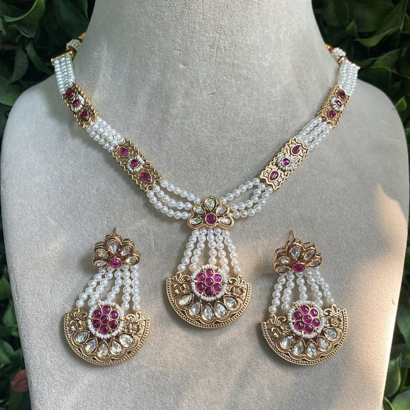 Prime Kundan Jewellery Gold Plated Polki Kundan And Beads Necklace Set