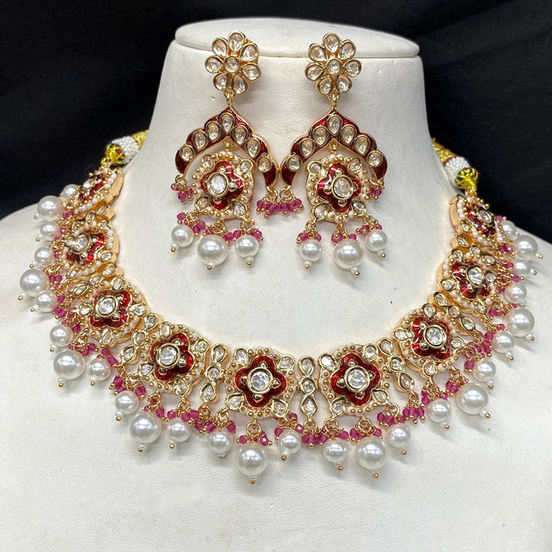 Prime Kundan Jewellery Gold Plated Polki Kundan And Pearls Necklace Set