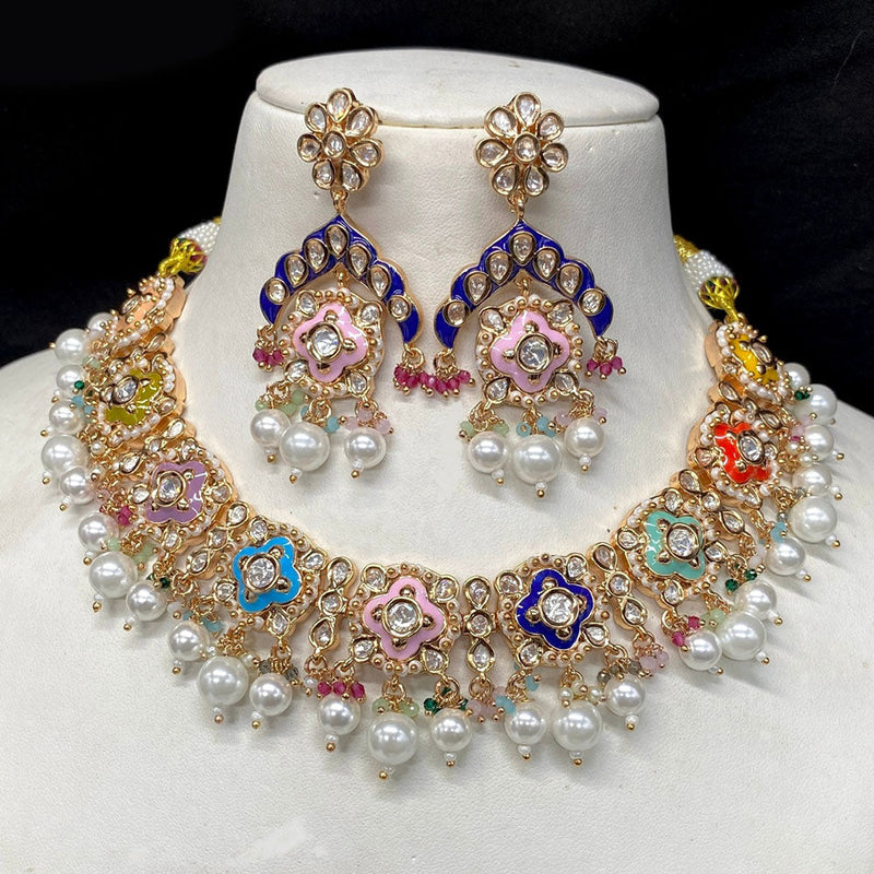 Prime Kundan Jewellery Gold Plated Polki Kundan And Pearls Necklace Set