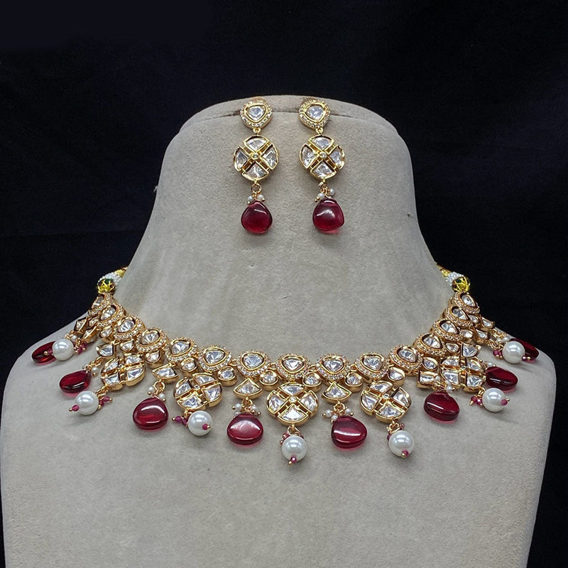 Royal Kundan Jewellery Gold Plated Polki Kundan And Pearls Necklace Set