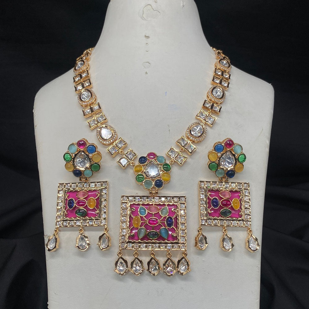Royal Kundan Jewellery Gold Plated Polki Kundan Necklace Set