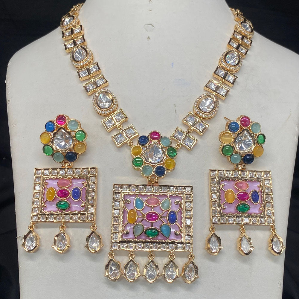 Royal Kundan Jewellery Gold Plated Polki Kundan Necklace Set