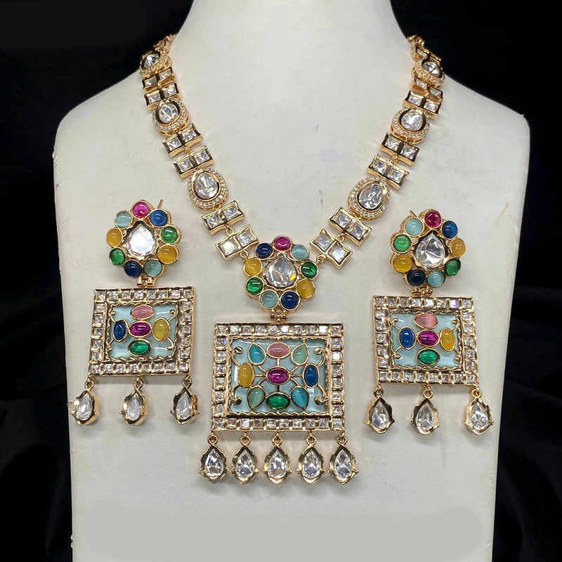 Prime Kundan Jewellery Gold Plated Polki Kundan Necklace Set