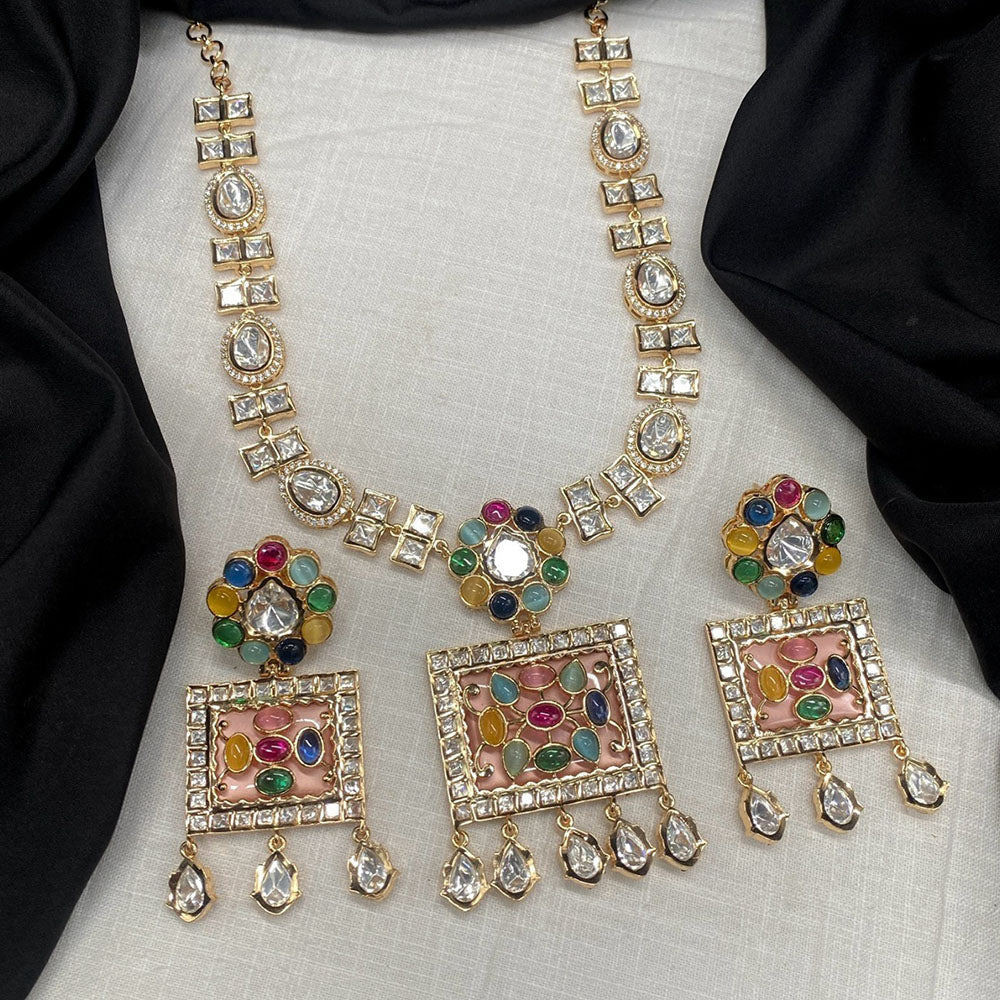 Royal Kundan Jewellery Gold Plated Polki Kundan Necklace Set