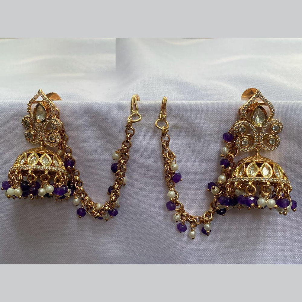 Royal Kundan Jewellery Gold Plated Polki Kundan Kanchain Jhumki Earrings