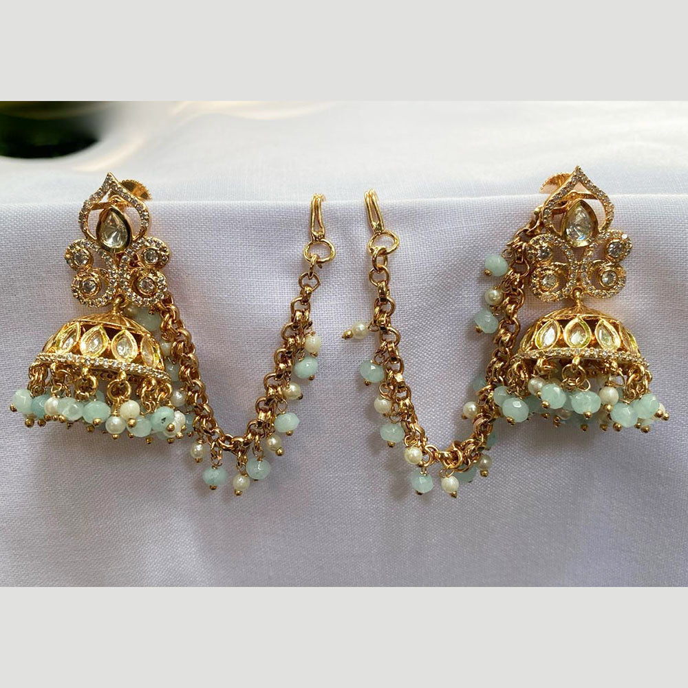 Royal Kundan Jewellery Gold Plated Polki Kundan Kanchain Jhumki Earrings