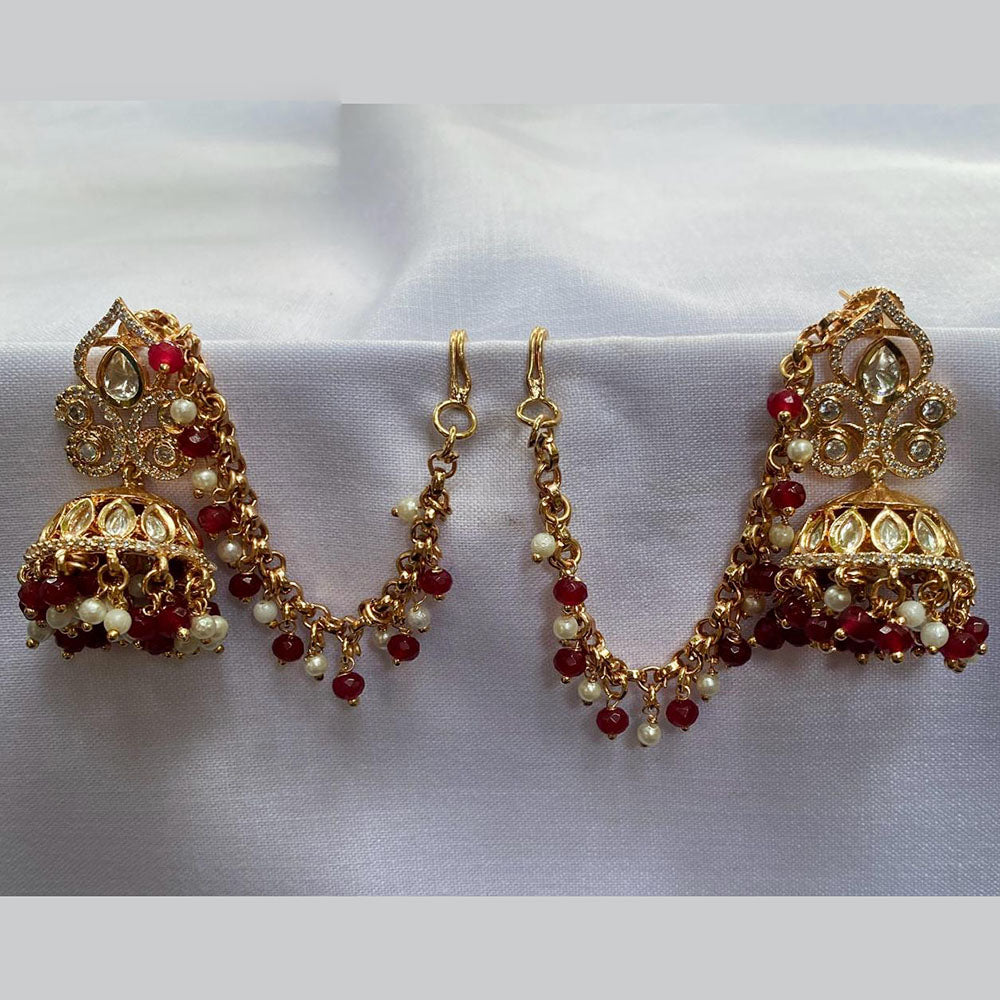 Royal Kundan Jewellery Gold Plated Polki Kundan Kanchain Jhumki Earrings