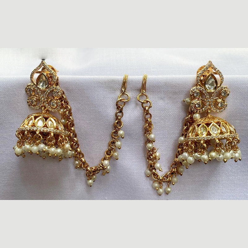 Prime Kundan Jewellery Gold Plated Polki Kundan Kanchain Jhumki Earrings