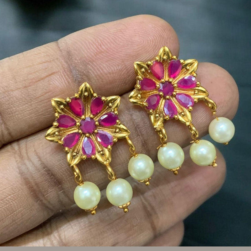 Prime Kundan Jewellery Gold Plated Pota Stone Dangler Earrings