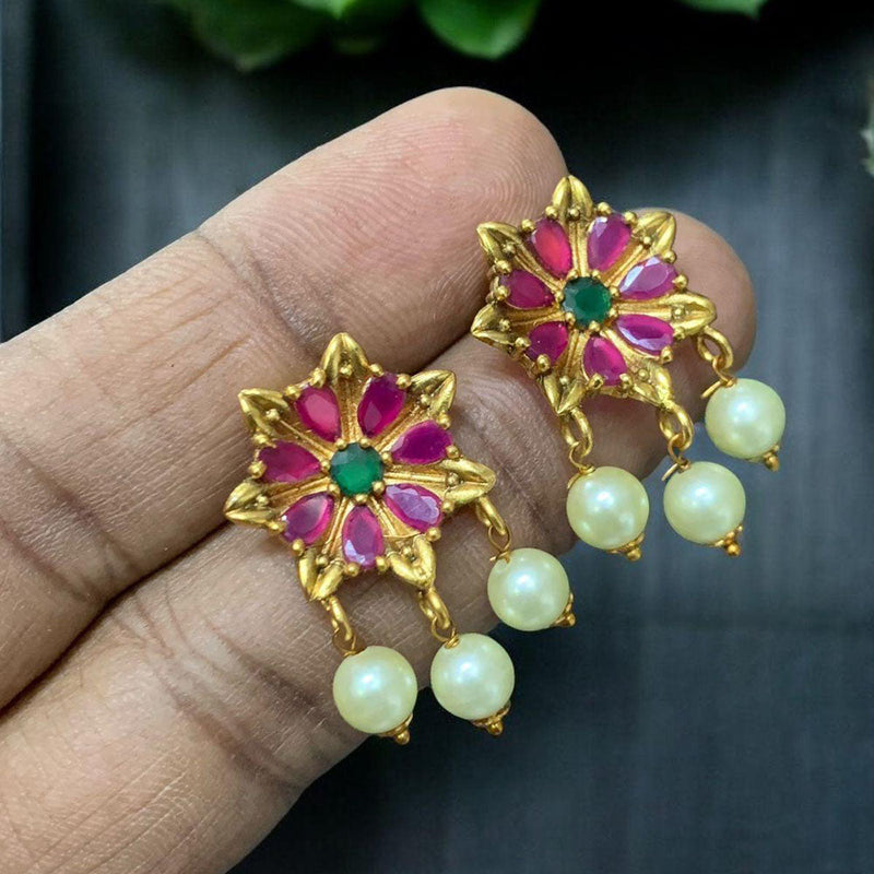 Prime Kundan Jewellery Gold Plated Pota Stone Dangler Earrings