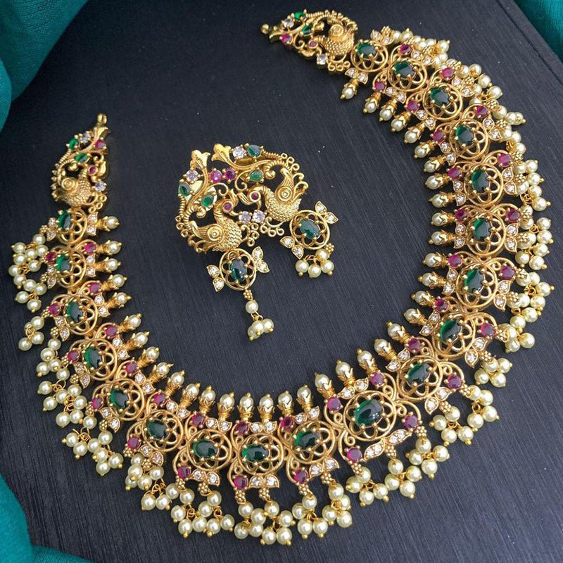 Prime Kundan Jewellery Gold Plated Pota Stone And Pearls Necklace Set