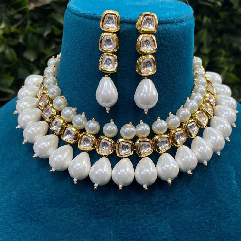 Prime Kundan Jewellery Gold Plated Polki Kundan And Pearls Necklace Set