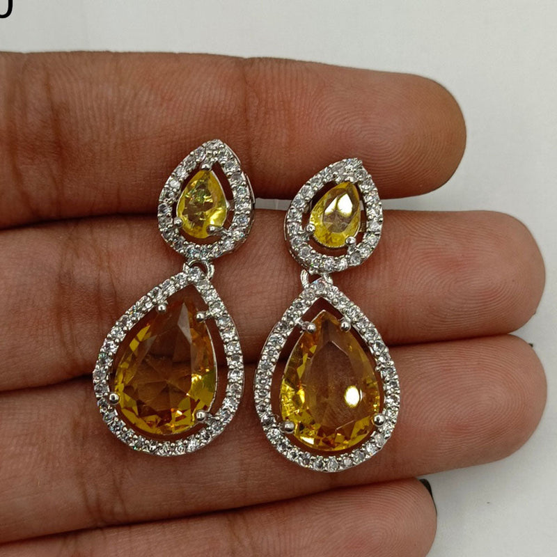 Prime Kundan Jewellery Silver Plated Austrian Stone Dangler Earrings