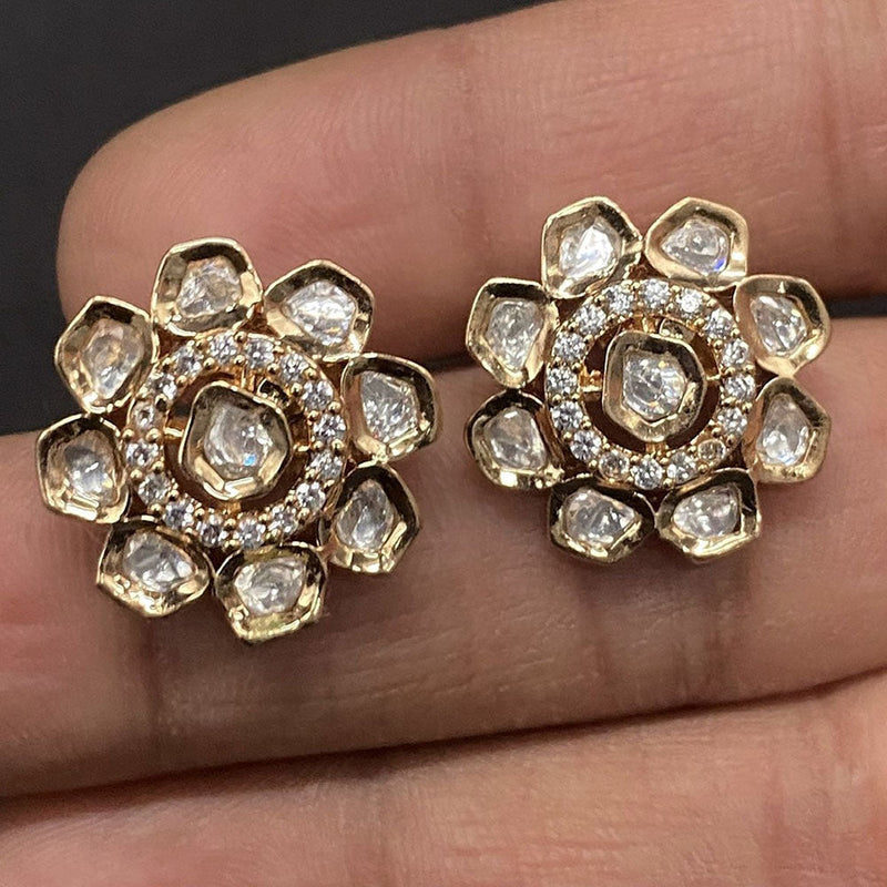 Royal Kundan Jewellery Gold Plated Polki Kundan Stud Earrings