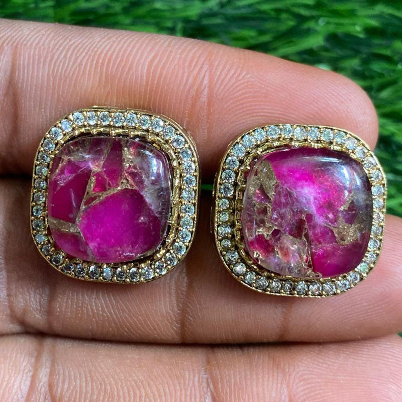 Royal Kundan Jewellery Gold Plated Druzy Stone Studs Earrings