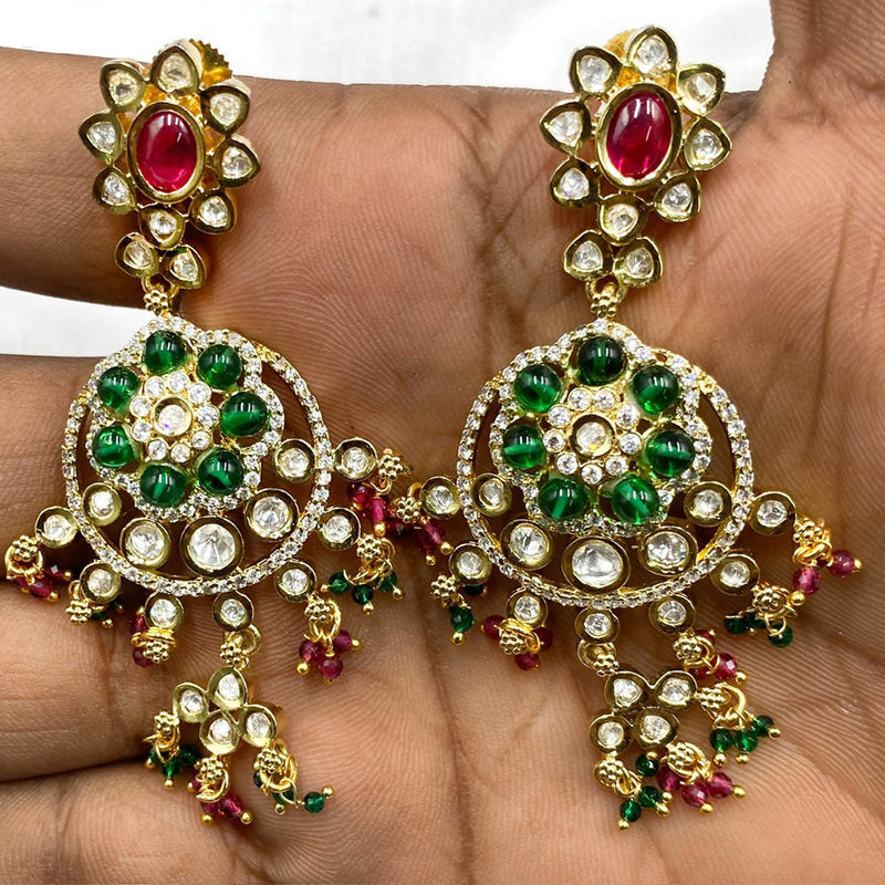 Prime Kundan Jewellery Gold Plated Kundan Stone And Pearls Dangler Earrings