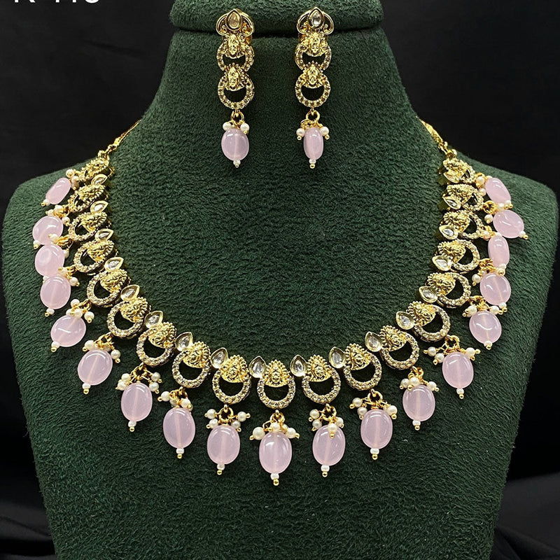 Royal Kundan Jewellery Gold Plated Polki Kundan And Beads Necklace Set