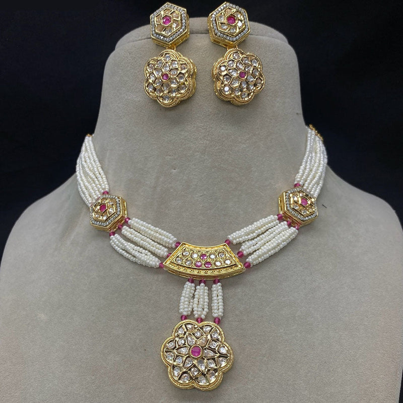 Royal Kundan Jewellery Gold Plated Polki Kundan And Pearls Necklace Set