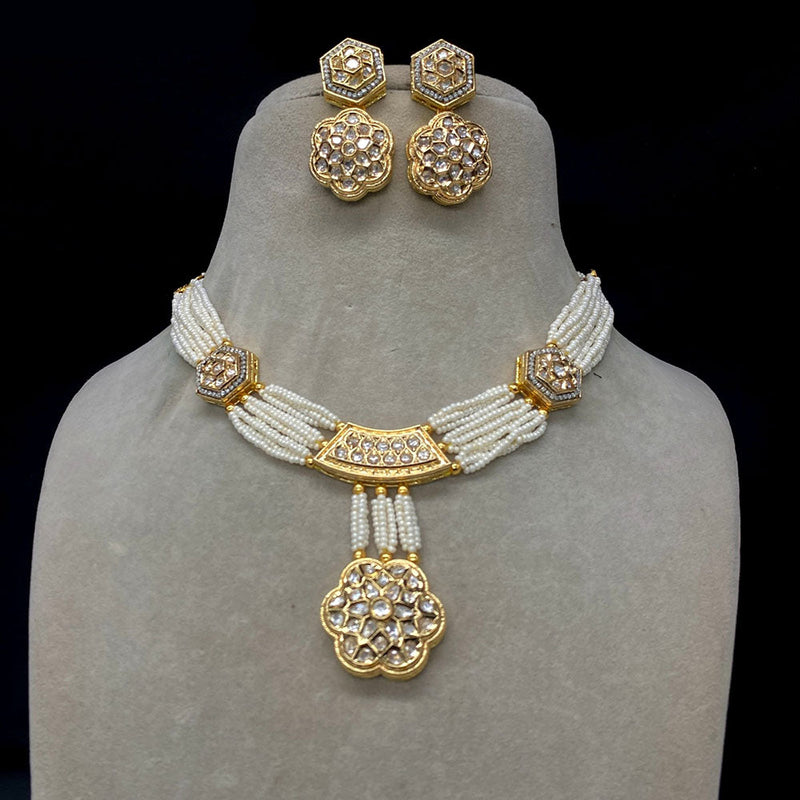 Royal Kundan Jewellery Gold Plated Polki Kundan And Pearls Necklace Set