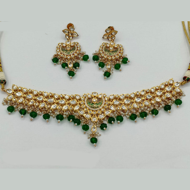 Royal Kundan Jewellery Gold Plated Polki Kundan And Beads Necklace Set