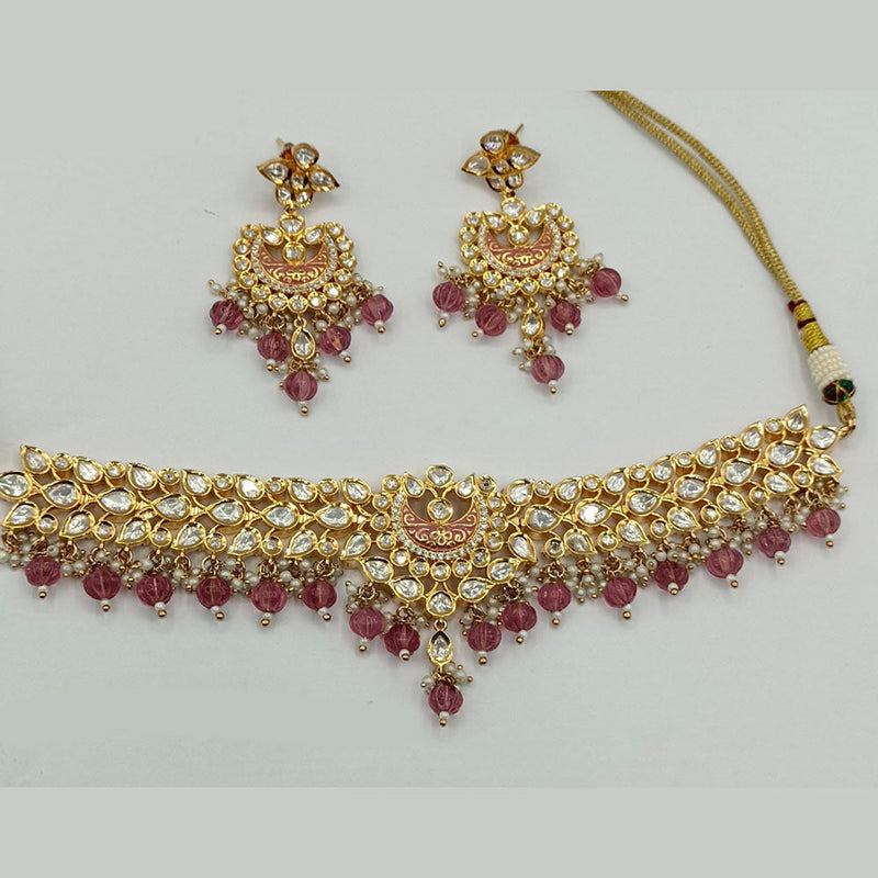 Royal Kundan Jewellery Gold Plated Polki Kundan And Beads Necklace Set