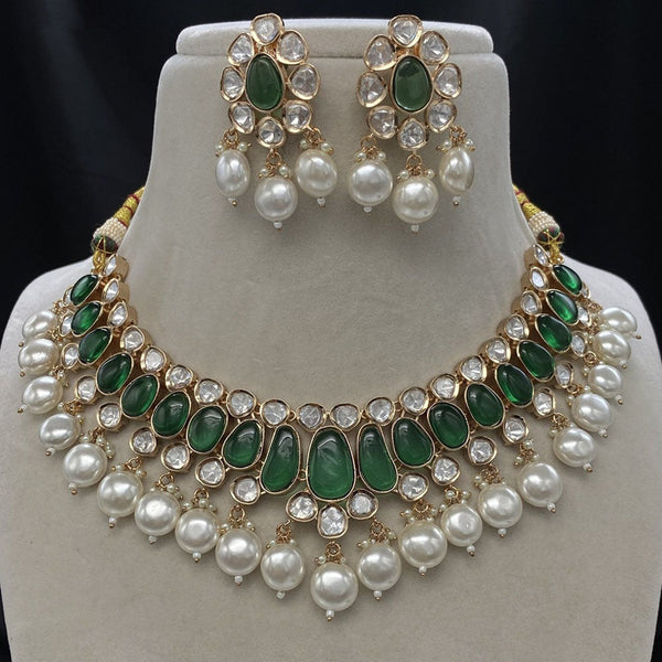 Royal Kundan Jewellery Gold Plated Polki Kundan And Pearls Necklace Set