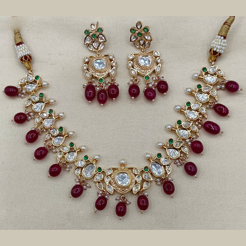 Royal Kundan Jewellery Gold Plated Polki Kundan And Beads Necklace Set