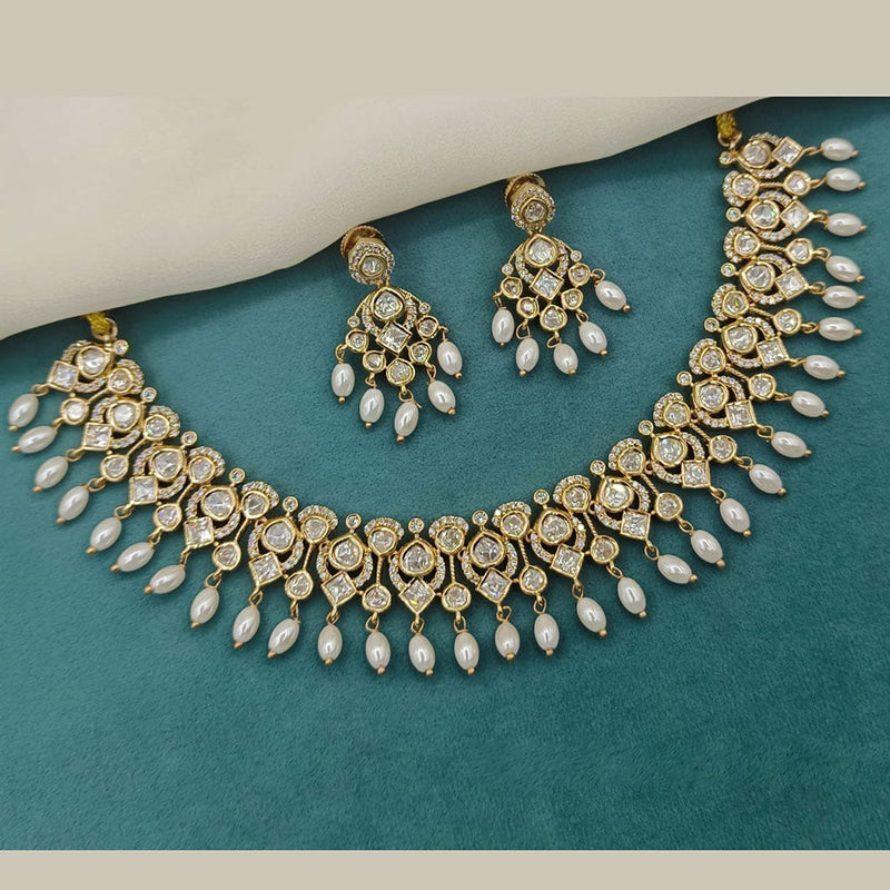 Royal Kundan Jewellery Gold Plated Polki Kundan And Beads Necklace Set