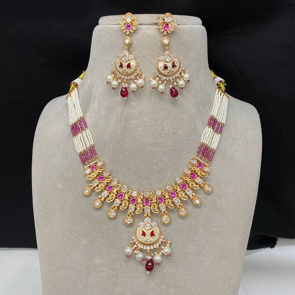 Royal Kundan Jewellery Gold Plated Polki Kundan And Pearls Necklace Set