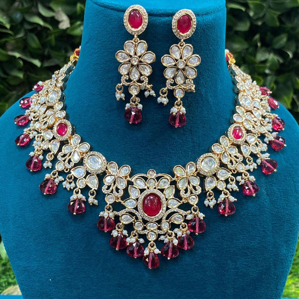 Royal Kundan Jewellery Gold Plated Polki Kundan And Beads Necklace Set