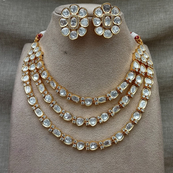 Royal Kundan Jewellery Gold Plated Polki Kundan Multi Layer Necklace Set