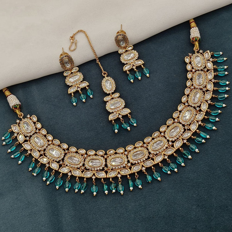 Royal Kundan Jewellery Gold Plated Polki Kundan And Beads Necklace Set