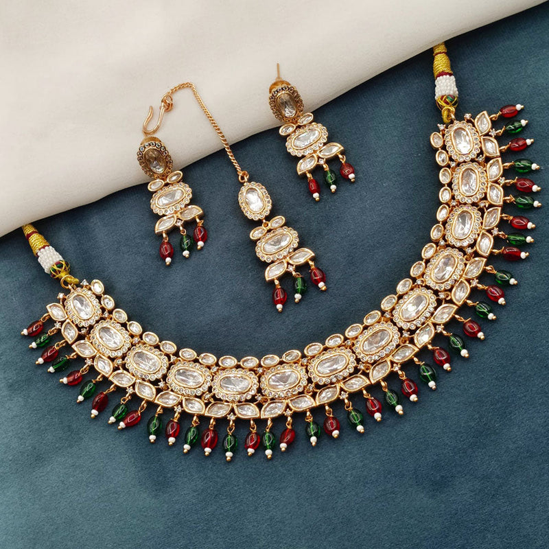 Royal Kundan Jewellery Gold Plated Polki Kundan And Beads Necklace Set