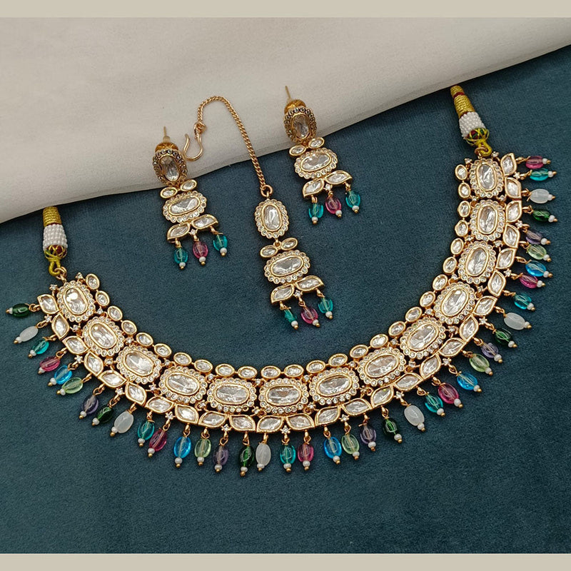 Royal Kundan Jewellery Gold Plated Polki Kundan And Beads Necklace Set