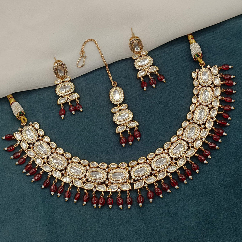 Royal Kundan Jewellery Gold Plated Polki Kundan And Beads Necklace Set