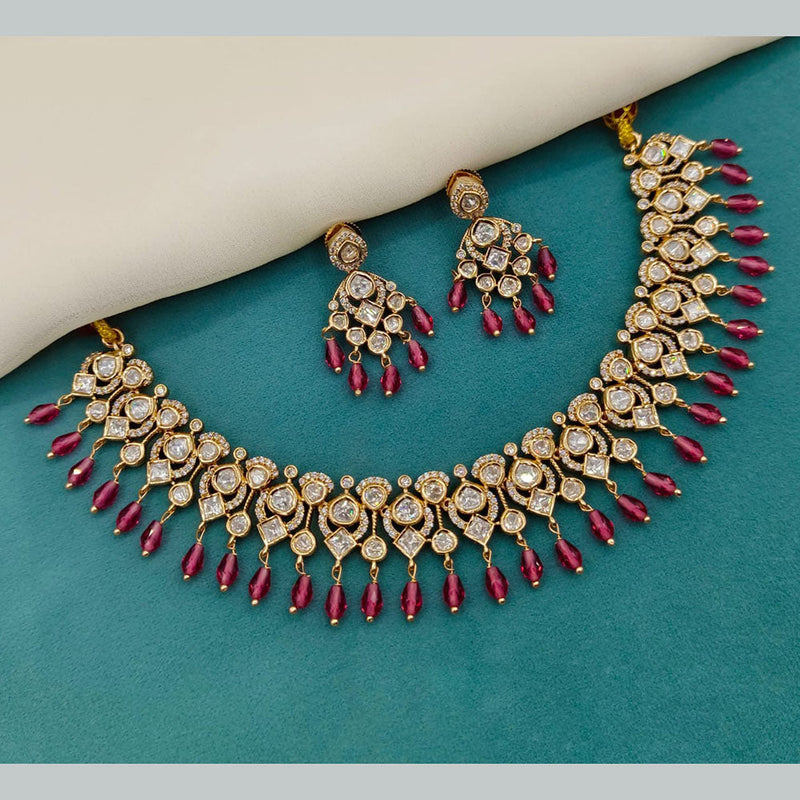 Royal Kundan Jewellery Gold Plated Polki Kundan Beads Necklace Set