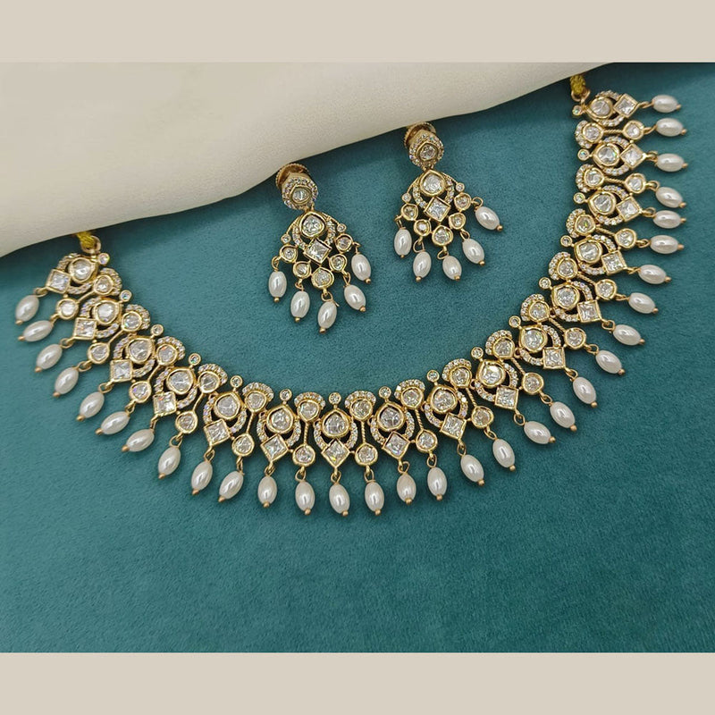 Royal Kundan Jewellery Gold Plated Polki Kundan Beads Necklace Set