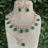 Royal Kundan Jewellery Gold Plated Polki Kundan Beads Necklace Set