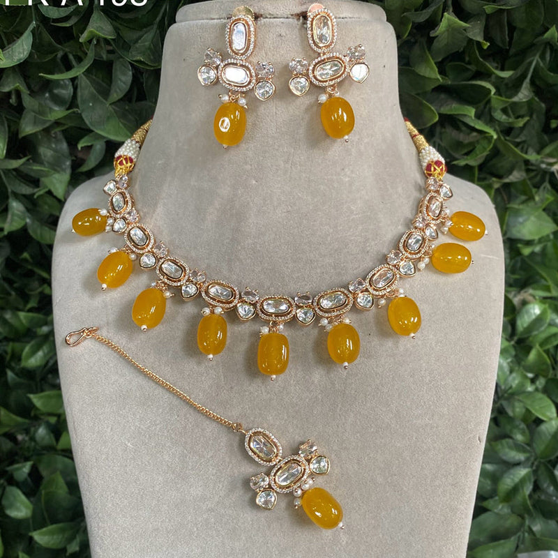 Royal Kundan Jewellery Gold Plated Polki Kundan Beads Necklace Set