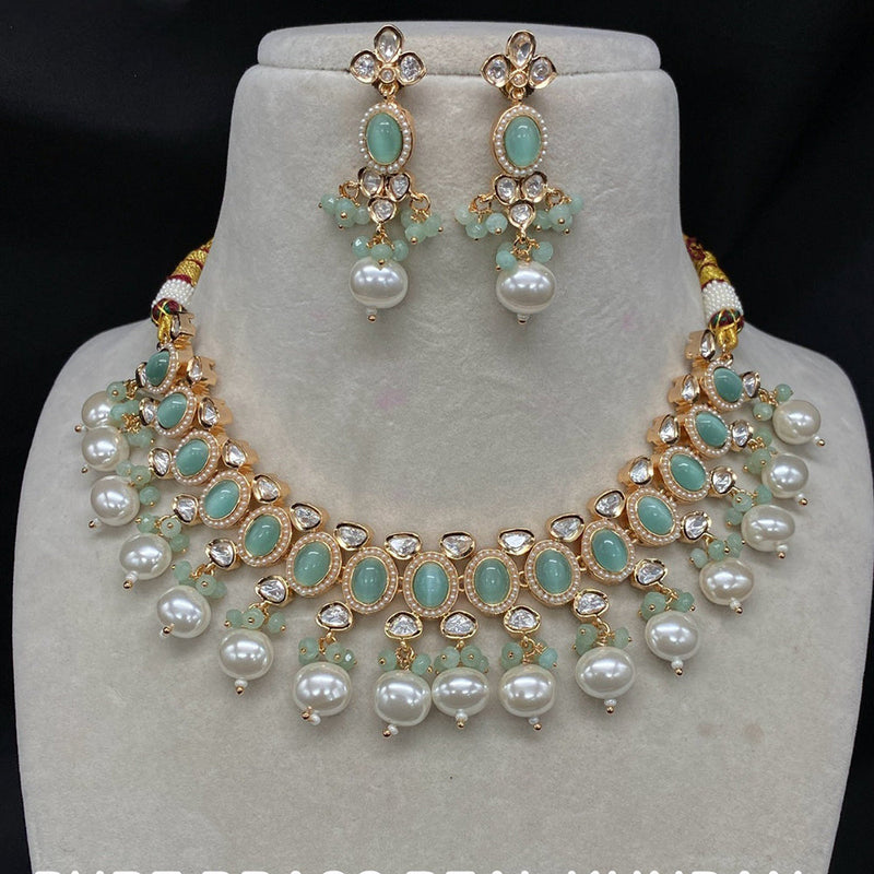 Royal Kundan Jewellery Gold Plated Polki Kundan Beads Necklace Set