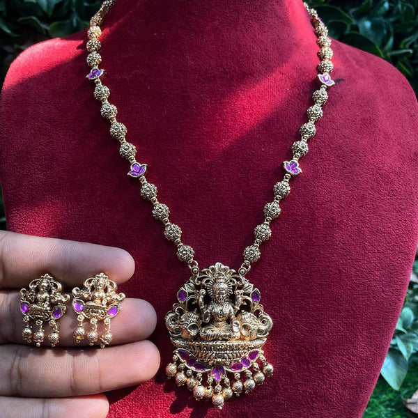 Prime Kundan Jewellery Gold Plated Pota Stone And Temple Necklace Set